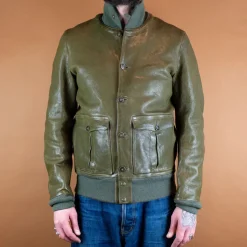 Thedi Leathers Jacken>Baseballjacke Leder Grün