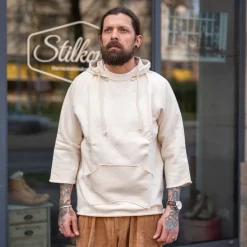 Fleurs de Bagne Pullover>Boxing Hooded Sweatshirt 3/4 Natural