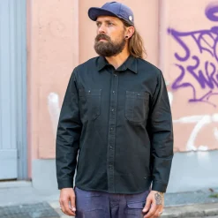 Benzak Hemden>BWS-02 Utility Shirt 8oz. Herringbone Black