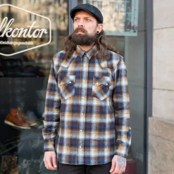 Indigofera Hemden>Dollard Shirt Herringbone Check Blue/Brown