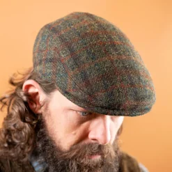 Bullani Mützen>Flatcap Herringbone Harris Tweed Green