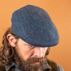Bullani Mützen>Flatcap Herringbone Wool Blue