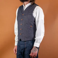 Captain Santors Westen>Herringbone Work Vest Blue