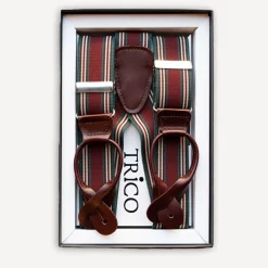 Trico Hosenträger>Hosenträger 36mm breit mit Rollzug Bordeaux gestreift