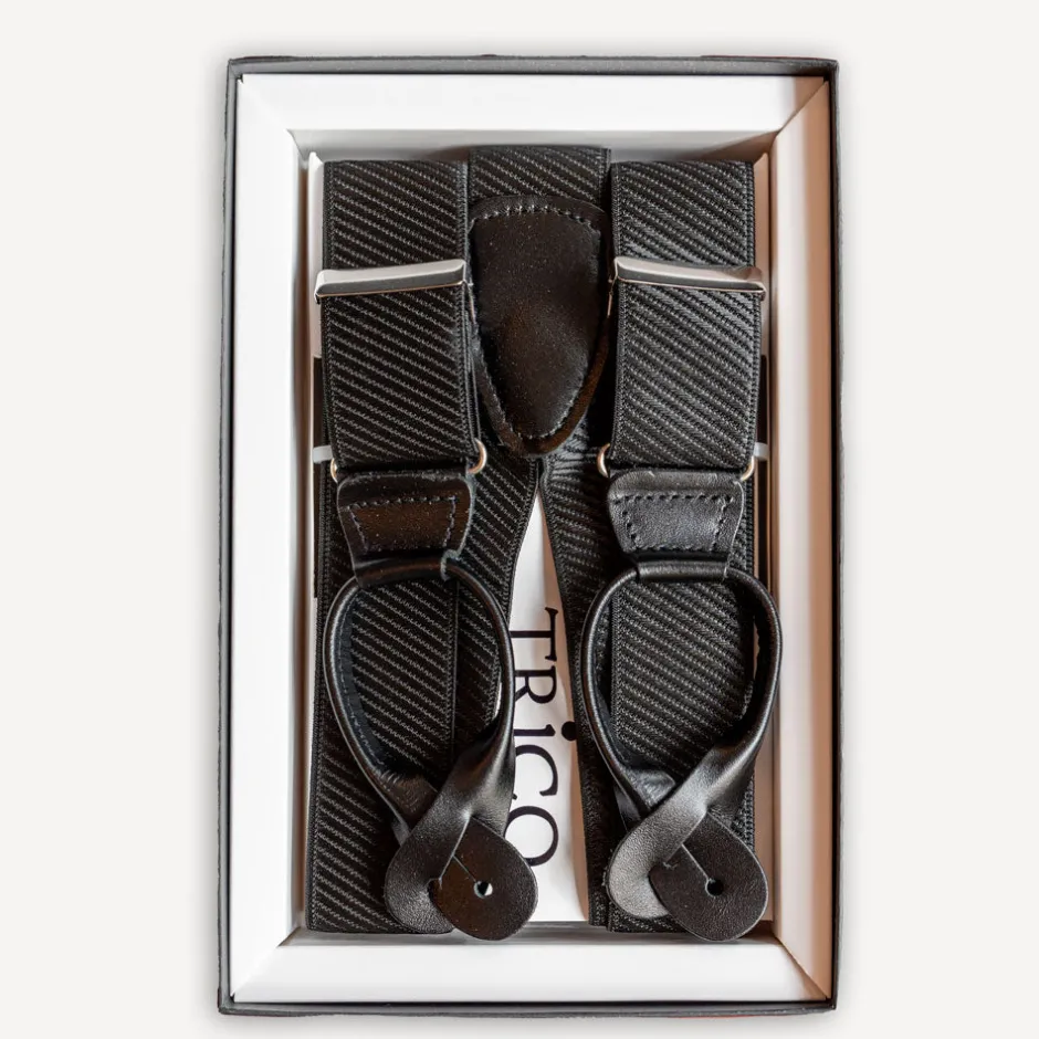 Trico Hosenträger>Hosenträger 36mm breit mit Rollzug Schwarz strukturiert