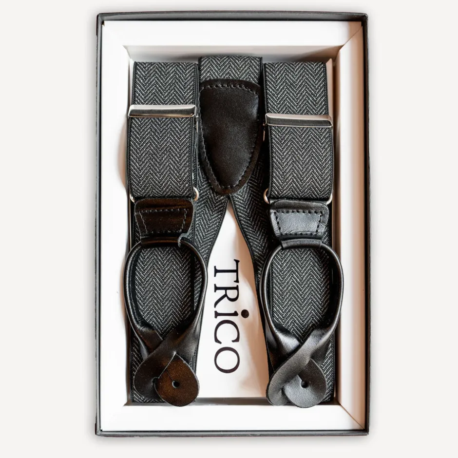 Trico Hosenträger>Hosenträger 36mm breit mit Rollzug Schwarz Fischgrat