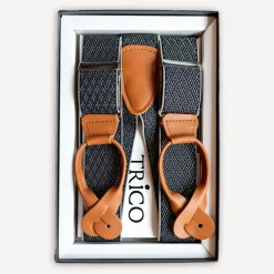 Trico Hosenträger>Hosenträger 36mm breit mit Rollzug Blau/Helbraun Waben