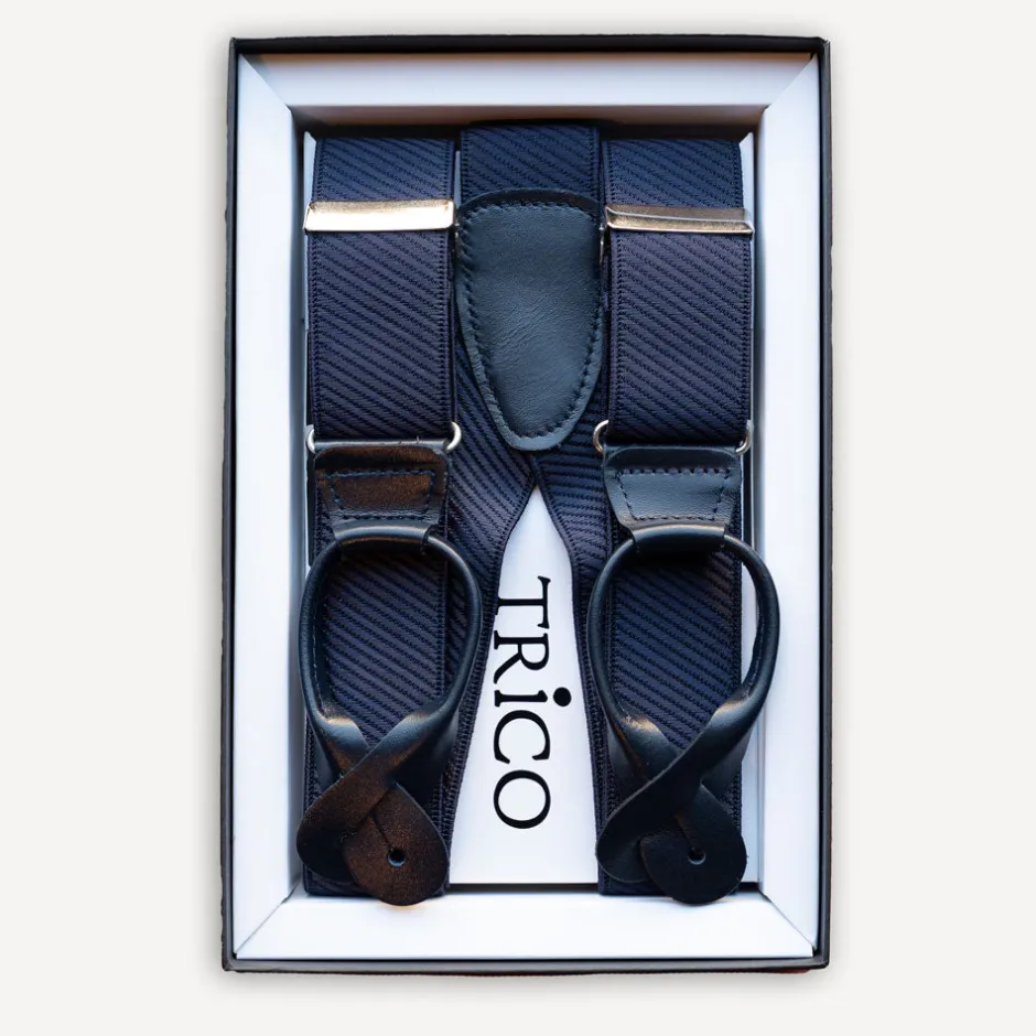 Trico Hosenträger>Hosenträger 36mm breit mit Rollzug Dunkelblau mit Struktur