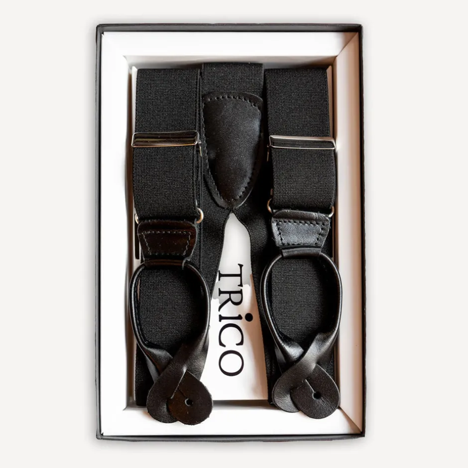 Trico Hosenträger>Hosenträger 36mm breit mit Rollzug Schwarz glatt