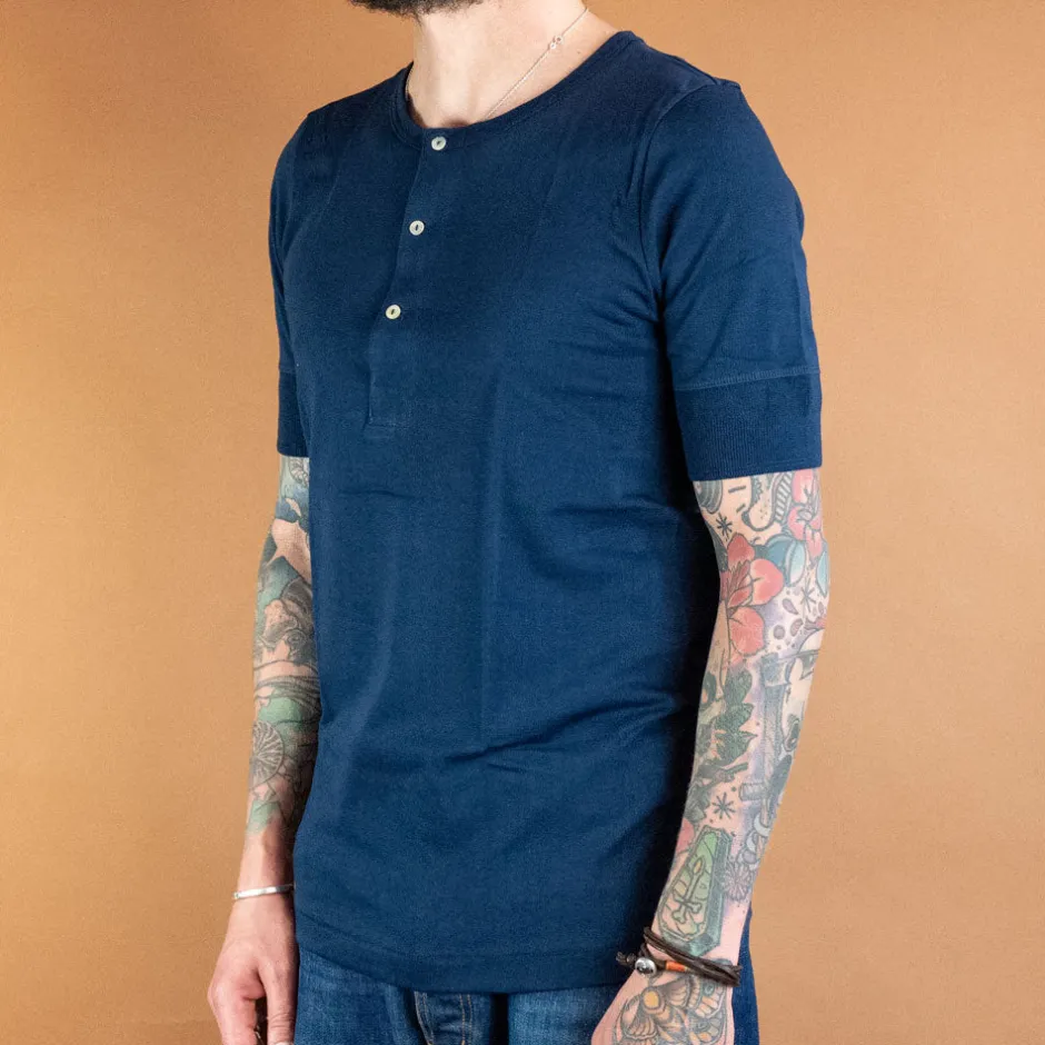 Merz beim Schwanen T-Shirts>Knopfleistenhemd Kurzarm Inkblue