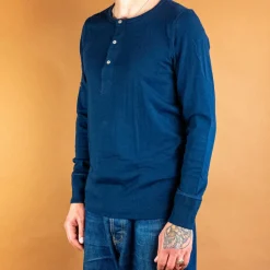 Merz beim Schwanen T-Shirts>Knopfleistenhemd Langarm Inkblue