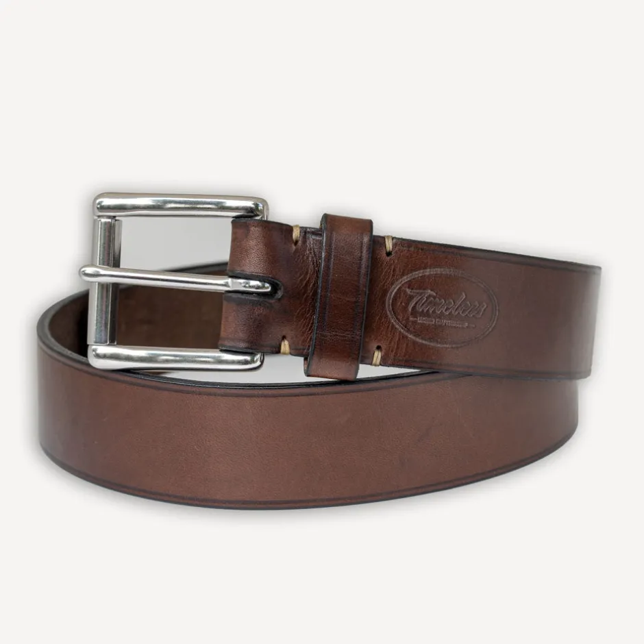 Timeless Leather Gürtel>Ledergürtel 40er mit Edelstahlschnalle Braun