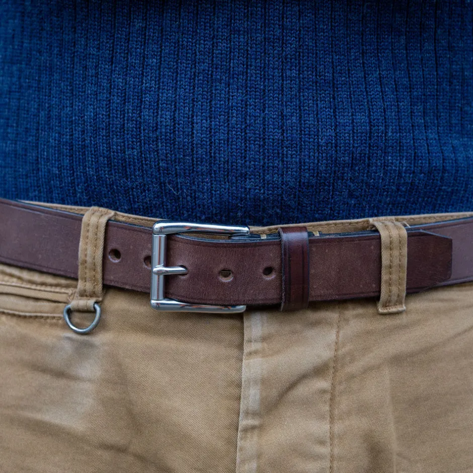 Timeless Leather Gürtel>Ledergürtel 40er mit Edelstahlschnalle Braun