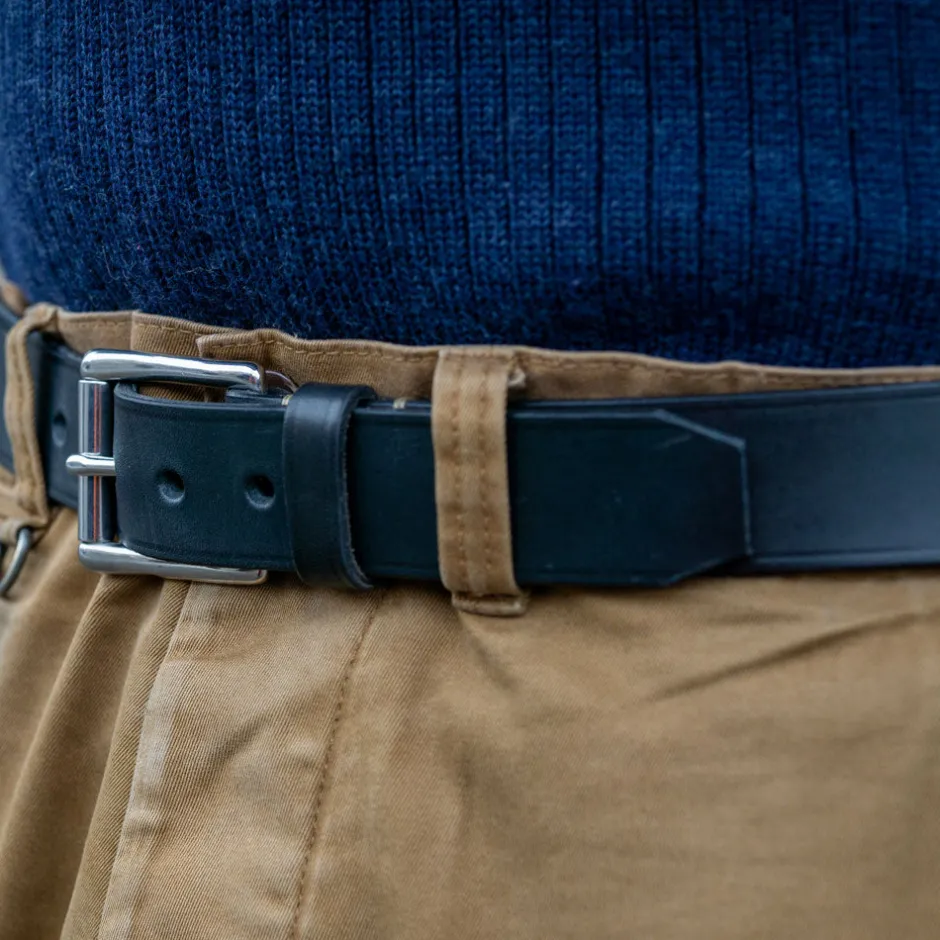 Timeless Leather Gürtel>Ledergürtel 40er mit Edelstahlschnalle Schwarz