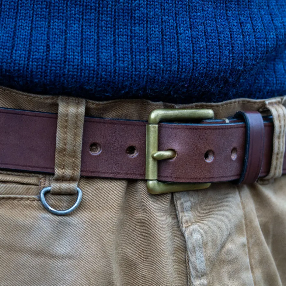 Timeless Leather Gürtel>Ledergürtel 40er mit Messingschnalle Braun