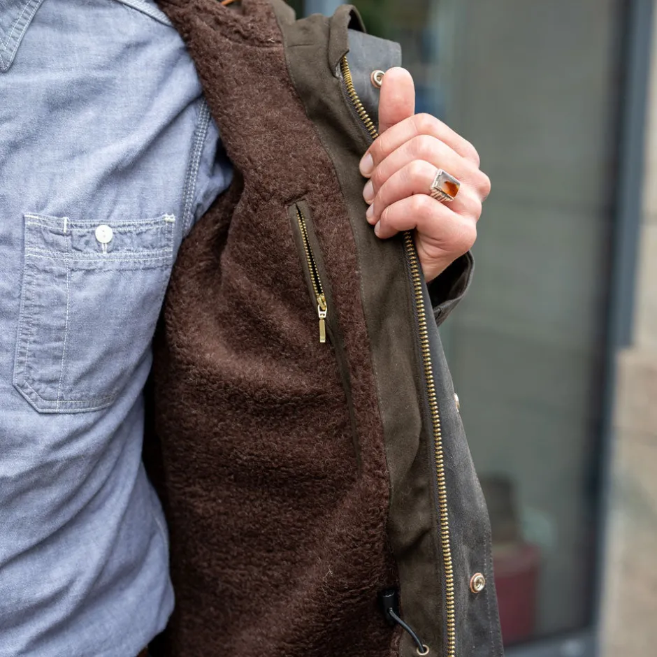 Manifattura Ceccarelli Jacken>Long Mountain Jacket Waxed Chocolate