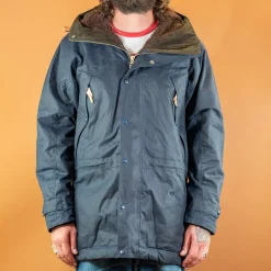 Manifattura Ceccarelli Jacken>Long Mountain Jacket Waxed Navy
