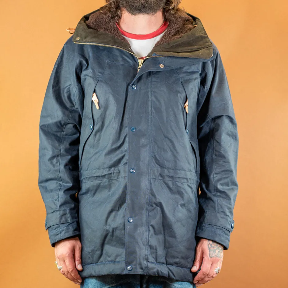 Manifattura Ceccarelli Jacken>Long Mountain Jacket Waxed Navy