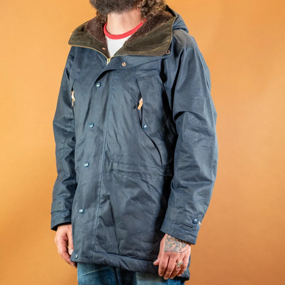 Manifattura Ceccarelli Jacken>Long Mountain Jacket Waxed Navy