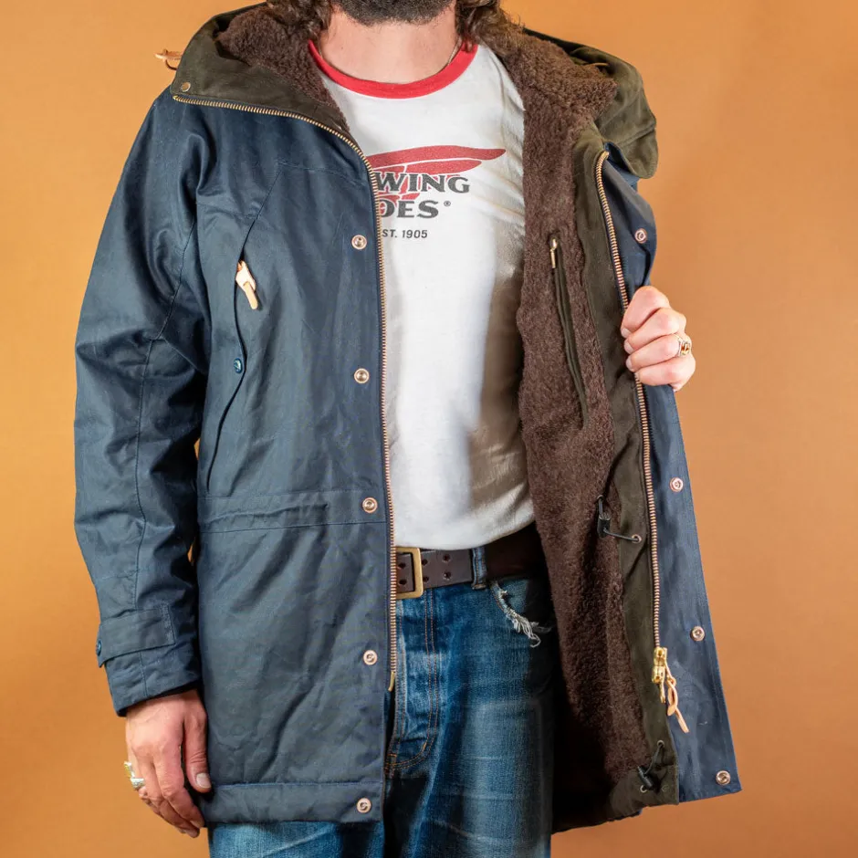 Manifattura Ceccarelli Jacken>Long Mountain Jacket Waxed Navy
