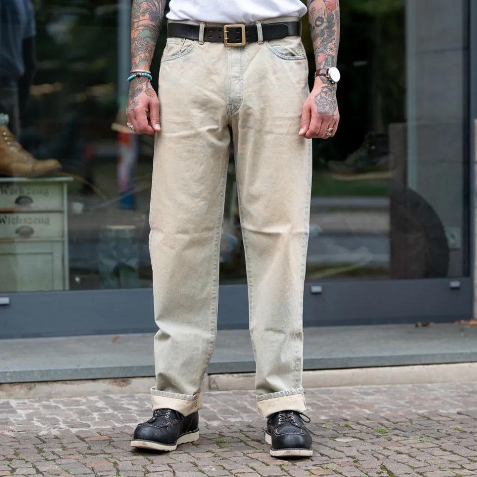 Edwin Hosen>Loose Fit Kurabo 13,5oz Rainbow Selvage Blue Dusty Used