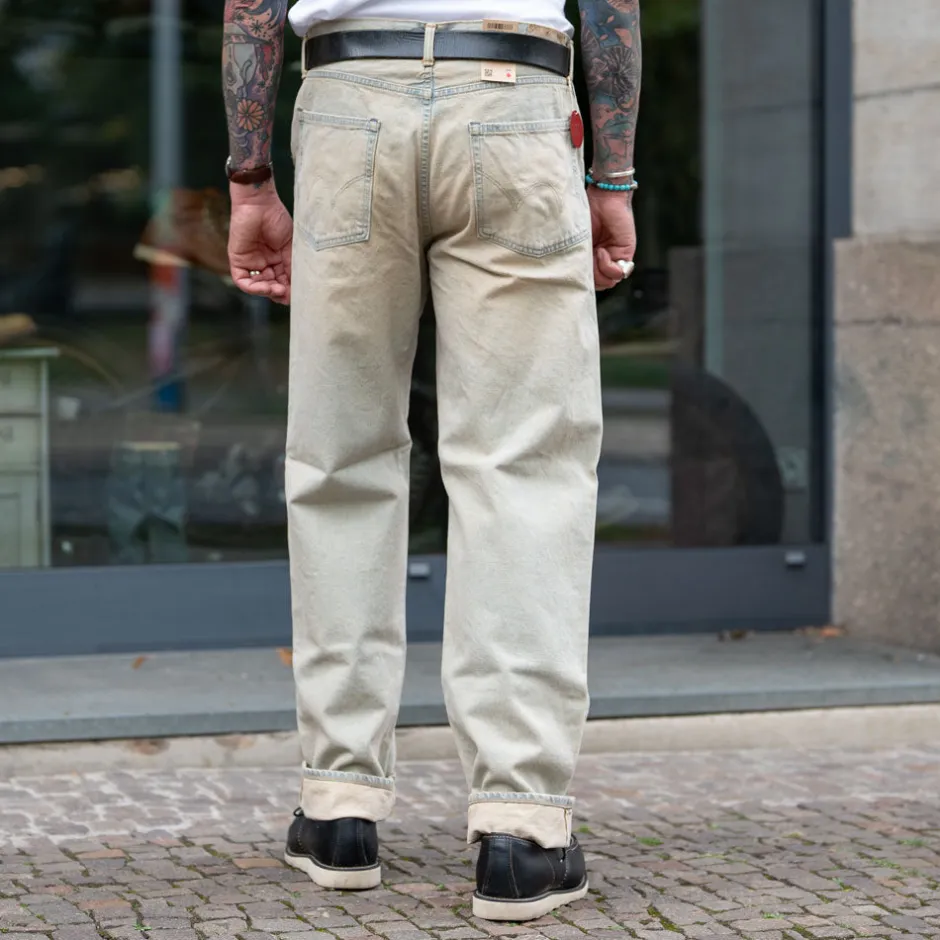 Edwin Hosen>Loose Fit Kurabo 13,5oz Rainbow Selvage Blue Dusty Used