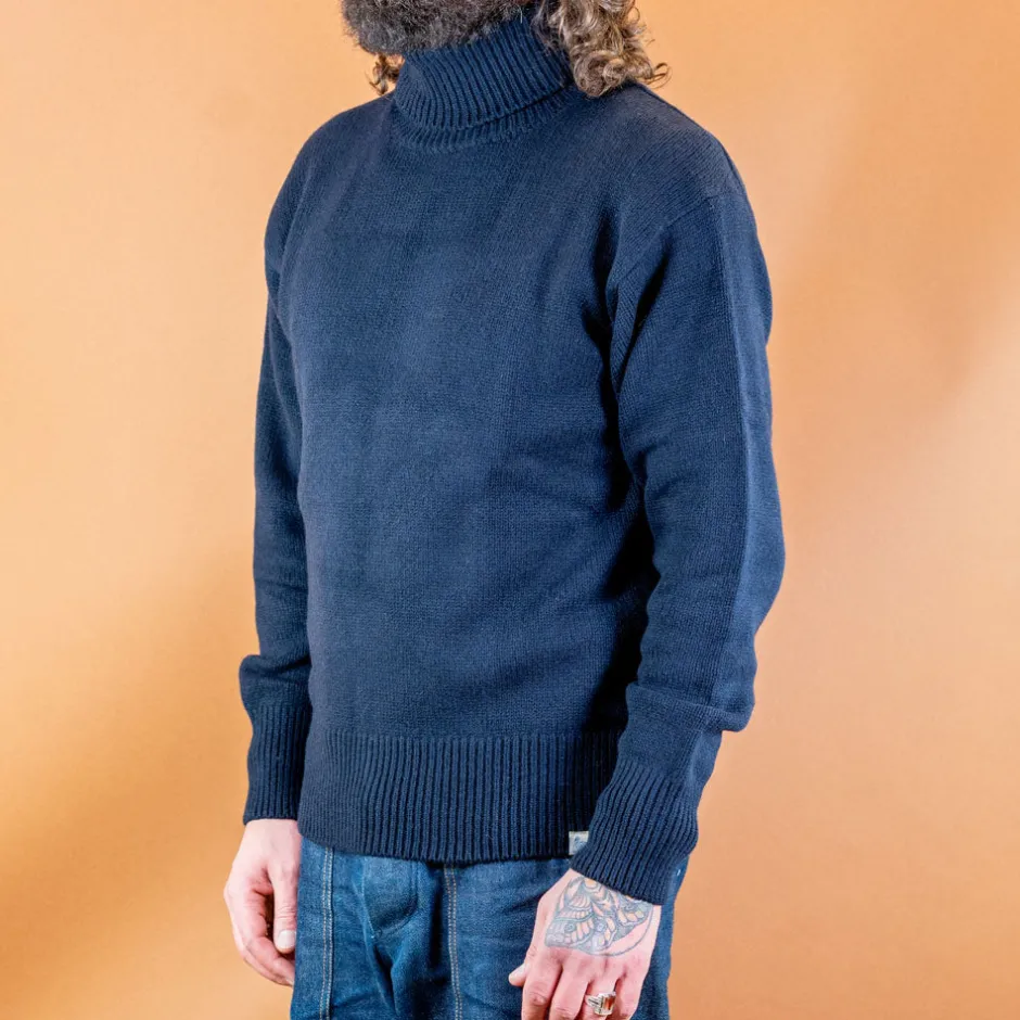Merz beim Schwanen Pullover>Men's Rollkragen Pullover Relaxed Fit Dark Navy
