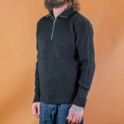 Andersen-Andersen Pullover>Navy Half Zip Pullover Black