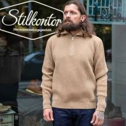 Andersen-Andersen Pullover>Navy Half Zip Pullover Camel