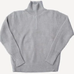Andersen-Andersen Pullover>Navy Half Zip Pullover Light Grey