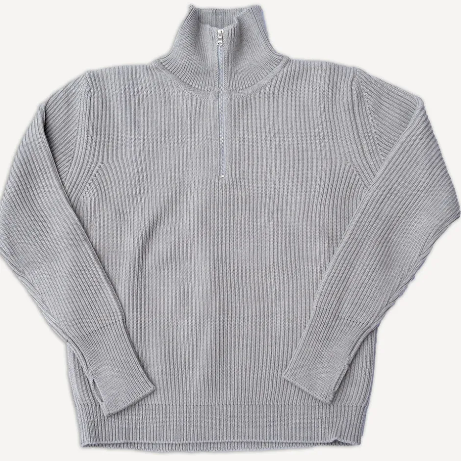 Andersen-Andersen Pullover>Navy Half Zip Pullover Light Grey