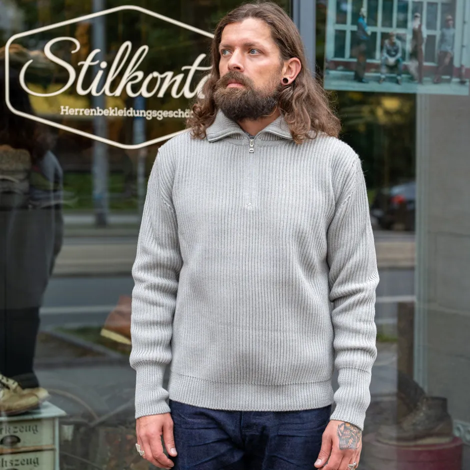Andersen-Andersen Pullover>Navy Half Zip Pullover Light Grey