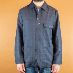 Universal Works Jacken>Norfolk Bakers Jacket In Navy Fine Wool Check