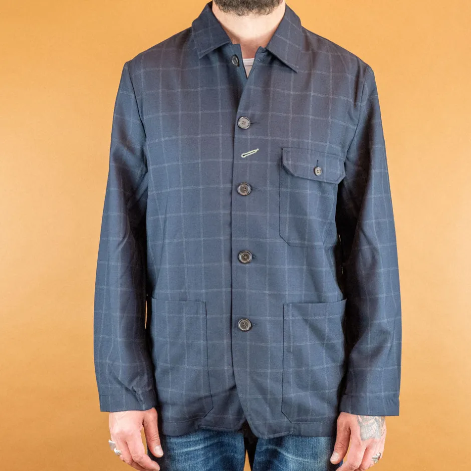 Universal Works Jacken>Norfolk Bakers Jacket In Navy Fine Wool Check