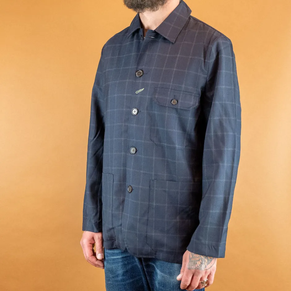 Universal Works Jacken>Norfolk Bakers Jacket In Navy Fine Wool Check
