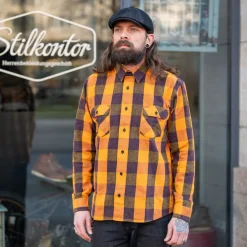 Indigofera Hemden>Norris Shirt Orange/Vine/Black