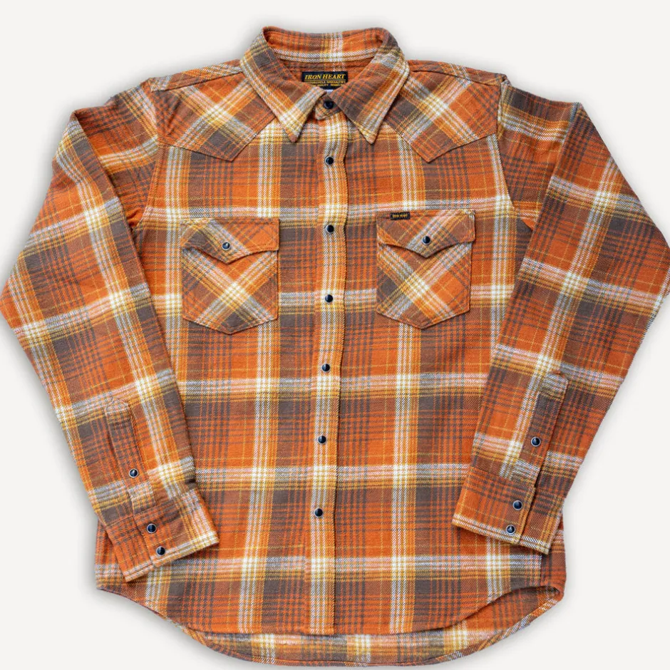 Iron Heart Hemden>12oz. Slubby Heavy Flannel Western Shirt IHSH-399-ORA Orange