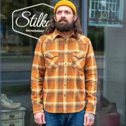 Iron Heart Hemden>12oz. Slubby Heavy Flannel Western Shirt IHSH-399-ORA Orange