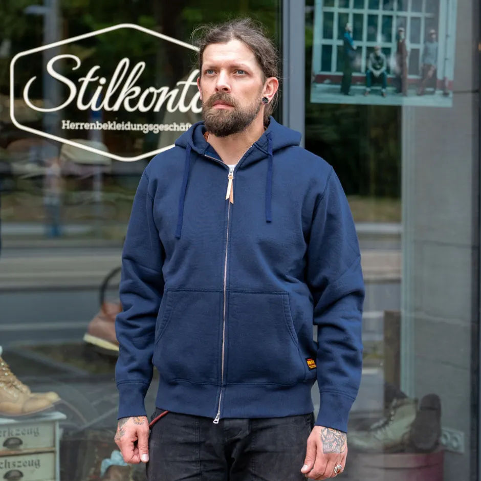 Iron Heart Pullover>14oz Ultra Heavyweight Loopwheel Cotton Zip Up Hoodie Navy