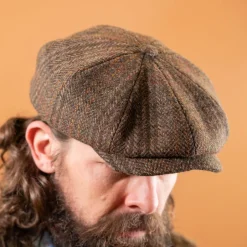 Stetson Mützen>8-Panel Newsboy Cap Harris Tweed Brown