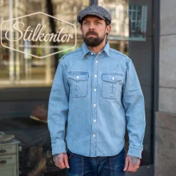 Freenote Cloth Hemden>Rancho Shirt Bleach Indigo Cord