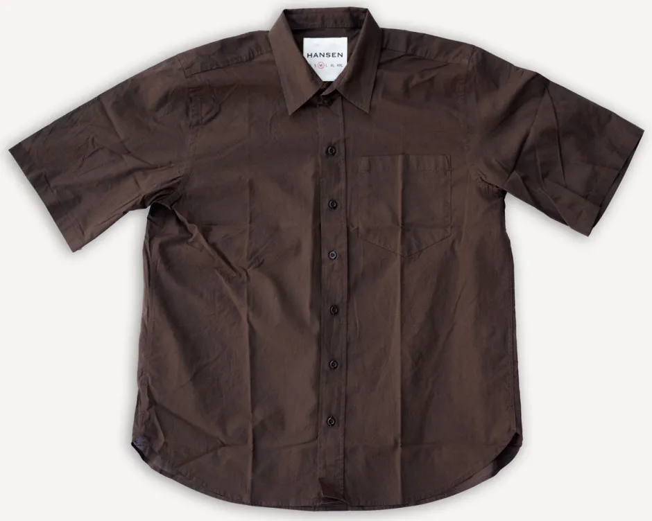 Hansen Hemden>Reidar Loose Fit Short Sleeve Shirt Chocolate