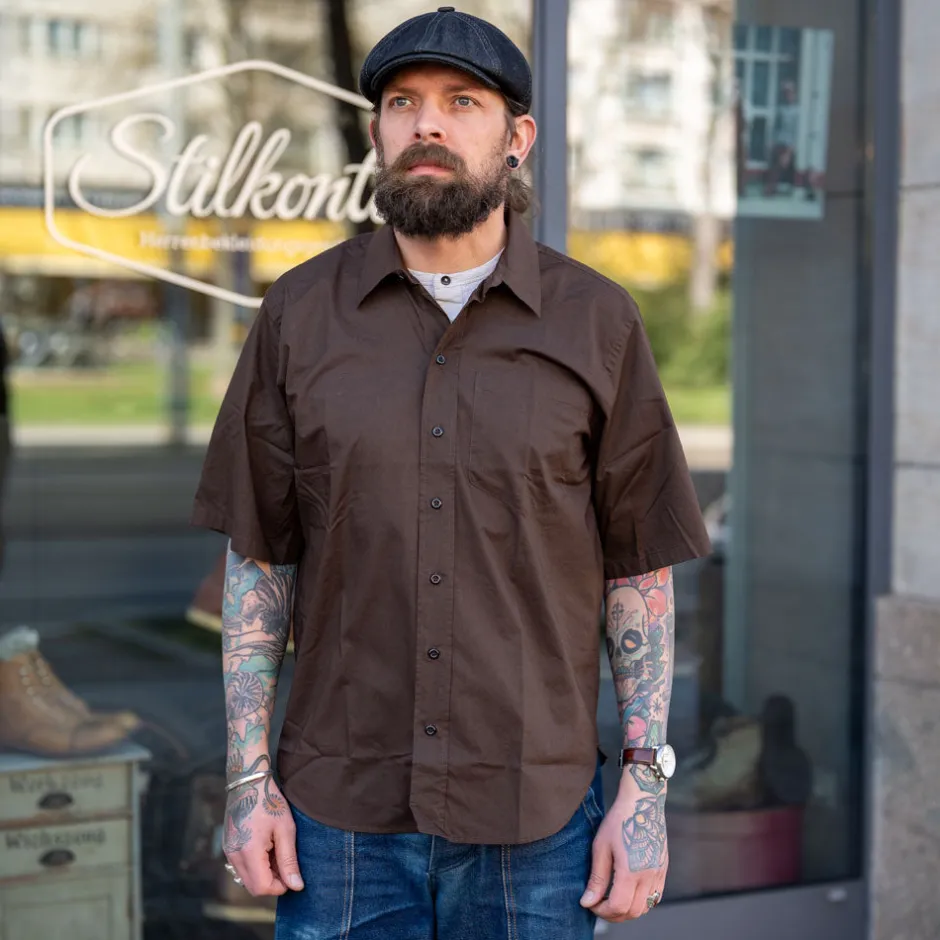 Hansen Hemden>Reidar Loose Fit Short Sleeve Shirt Chocolate