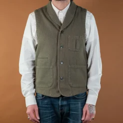 Momotaro Westen>Sashiko Shawl Collar Vest Olive