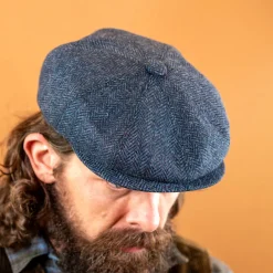 Bullani Mützen>Schiebermütze Herringbone Wool schmal Blue