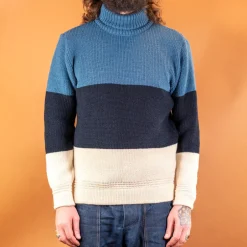 Heimat Qualitätsprodukte Pullover>Signal Rollkragen Pullover Seashell/Ink/Trail Blue