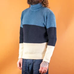 Heimat Qualitätsprodukte Pullover>Signal Rollkragen Pullover Seashell/Ink/Trail Blue