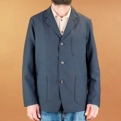 Universal Works Jacken>Three Button Jacket Tropical Suiting Navy