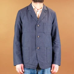 Universal Works Jacken>Three Poket Jacket Linen Mix Puppytooth Navy