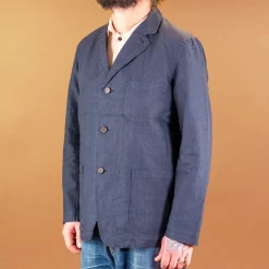 Universal Works Jacken>Three Poket Jacket Linen Mix Puppytooth Navy